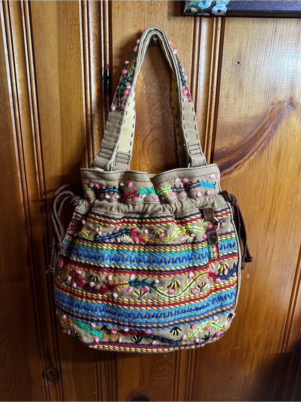 Lucky Brand Multicolor Embroidered Canvas Shoulder Bag
